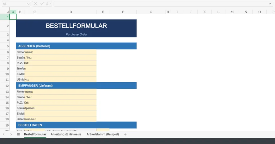 Vorschau von Bestellformular_Vorlage.xlsx