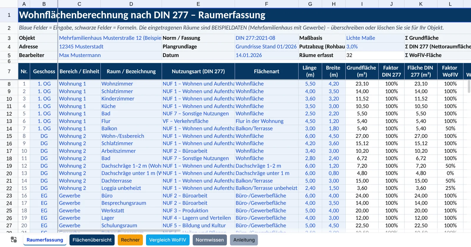 Vorschau von Wohnflaechenberechnung-DIN-277.xlsx